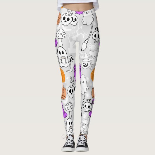 Halloween-Sporenmuster 01 L Grau BG Leggings (Vorderseite)