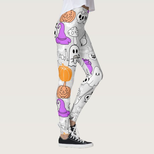 Halloween-Sporenmuster 01 L Grau BG Leggings (Rechts)