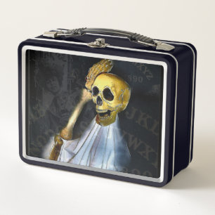 Halloween Sprechender Brett-Skelett-Metall-Lunchbo Metall Brotdose