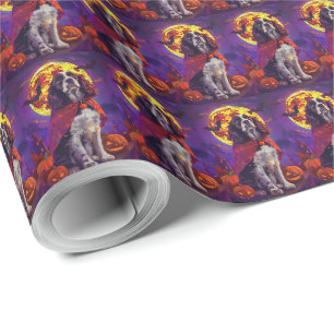 Halloween Springer Spaniel Vampir Kürbisse Gruseli Geschenkpapier