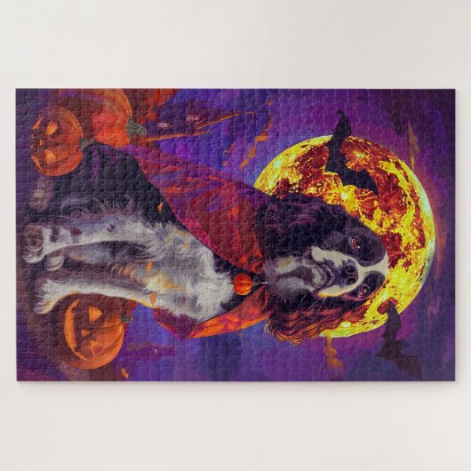 Halloween Springer Spaniel Vampire Pumpkins Beängs Puzzle (Horizontal)