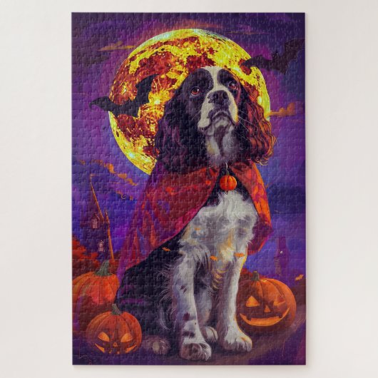 Halloween Springer Spaniel Vampire Pumpkins Beängs Puzzle (Vertikal)