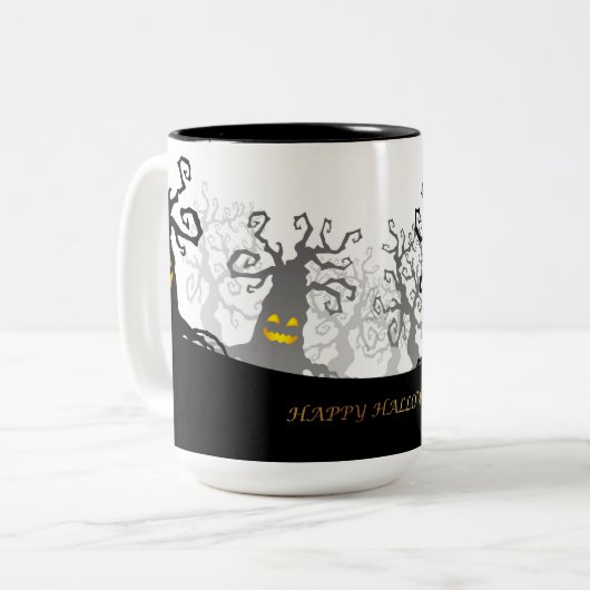 Halloween Spuk Bäume Zweifarbige Tasse (Vorderseite Links)