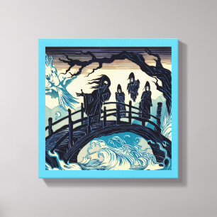 Halloween - Spuk Bridge Woodcut 2 Leinwanddruck