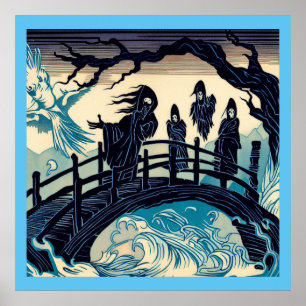 Halloween - Spuk Bridge Woodcut 2 Poster