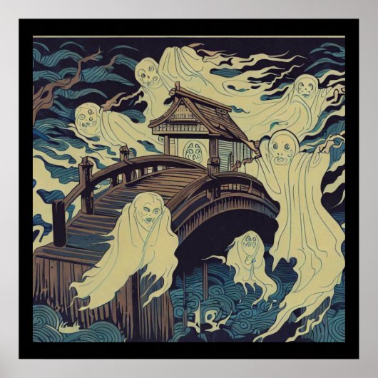 Halloween - Spuk Bridge Woodcut 4 Poster (Vorne)
