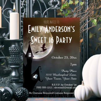 Halloween Spuk Haus Hexenkostüm Süß 16 Einladung