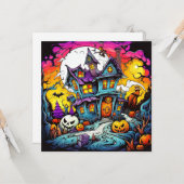 Halloween Spuk Haus im Mondschein Karte (Vorderseite/Rückseite Beispiel)