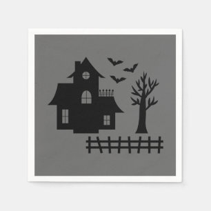 Halloween Spuk Haus mit Fledermäusen und Bäumen in Serviette