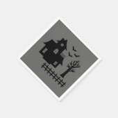 Halloween Spuk Haus mit Fledermäusen und Bäumen in Serviette (Ecke)