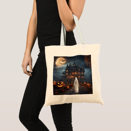 Halloween Spuk Haus mit Ghost Tote Tasche (Vorderseite (Produkt))
