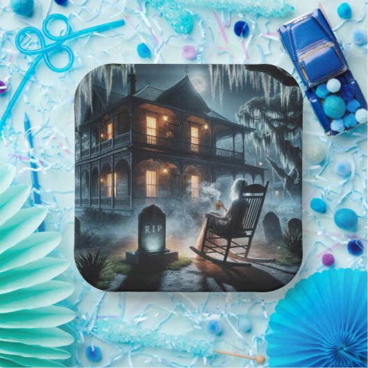 Halloween Spuk Haus mit Grabstein Pappteller (Party)