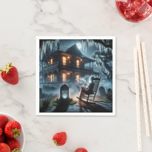 Halloween Spuk Haus mit Grabstein Serviette (Beispiel)