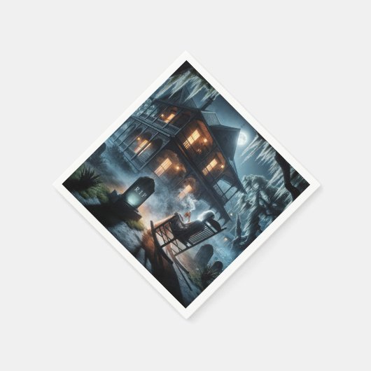 Halloween Spuk Haus mit Grabstein Serviette (Ecke)