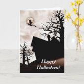 Halloween Spuk Haus mit Hexe im Zimmer Karte (Gelbe Blume)