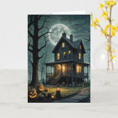 Halloween Spuk Haus mit Jack-o-Laternen Karte (Gelbe Blume)