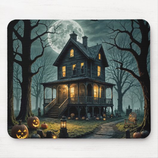 Halloween Spuk Haus mit Jack-o-Laternen Mousepad (Vorne)