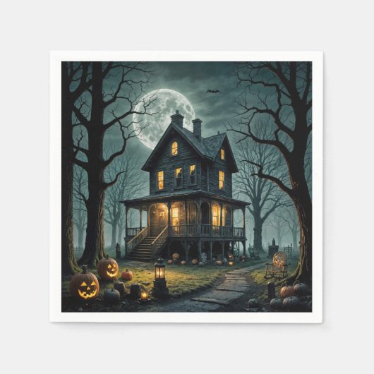Halloween Spuk Haus mit Jack-o-Laternen Serviette (Vorderseite)
