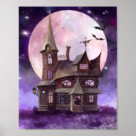 Halloween Spuk Haus mit Mond- und Flechtmauer Art Poster