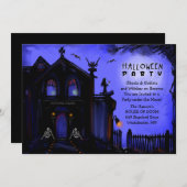 Halloween - Spuk Haus und Skelette Einladung (Vorne/Hinten)