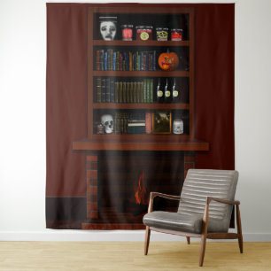 Halloween Spuk Haus - virtuelle Feuerstelle Wandteppich