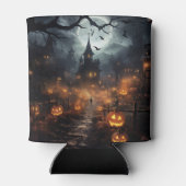 Halloween, Spuk Häuser, Pumpkins und Fledermäuse Dosenkühler (Rückseite)