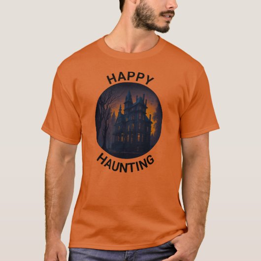 Halloween Spuk Herrenhaus Happy Haunting T-Shirt (Vorderseite)