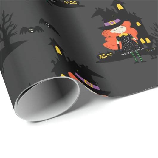 Halloween Spuk Hexenhaus Black Geschenkpapier (Rolleneckpunkt)