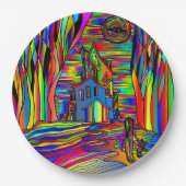 Halloween Spuk House Abstrakt farbenfroh 9" Pappteller (Vorderseite)