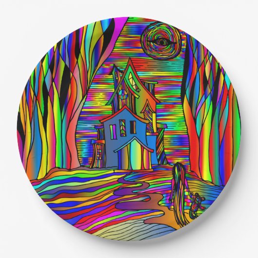 Halloween Spuk House Abstrakt farbenfroh 9" Pappteller (Vorderseite)