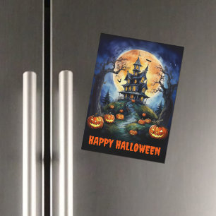 Halloween Spuk House and Pumpkins Magnetkarte
