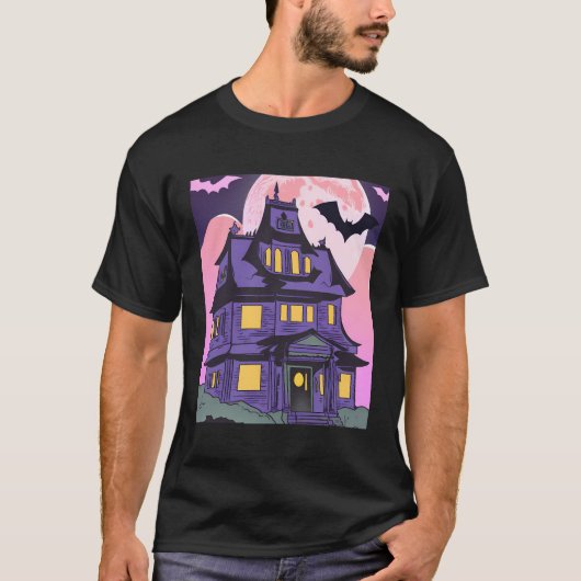 Halloween Spuk House Bats Moon Emo Goth T-Shirt (Vorderseite)