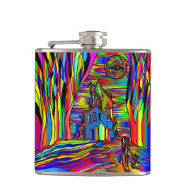 Halloween Spuk House Beängstigend Abstrakt farbenf Flachmann