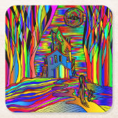 Halloween Spuk House Beängstigend Abstrakt farbenf Rechteckiger Pappuntersetzer (Vorderseite)