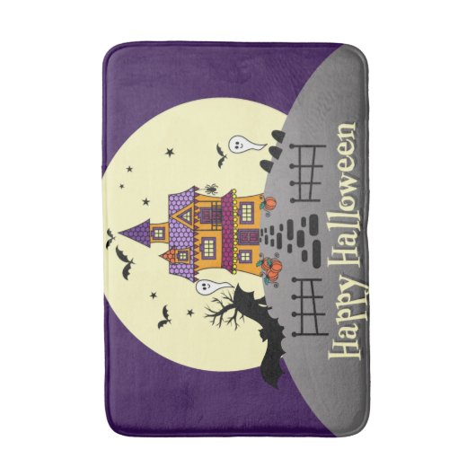 Halloween Spuk House Black Bat Full Moon Ghost Badematte (Vorderseite Vertikal)