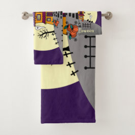 Halloween Spuk House Black Bat Full Moon Ghost Badhandtuch Set