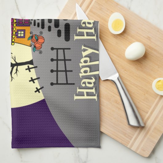 Halloween Spuk House Black Bat Full Moon Ghost Geschirrtuch (Viertel Falte)