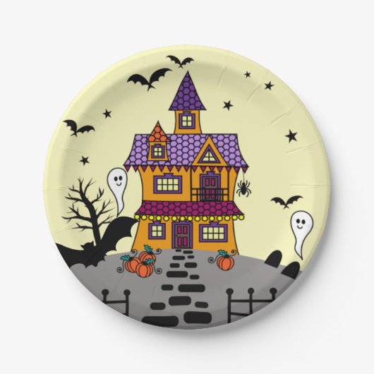 Halloween Spuk House Black Bat Full Moon Ghost Pappteller (Vorderseite)