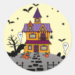 Halloween Spuk House Black Bat Full Moon Ghost Runder Aufkleber