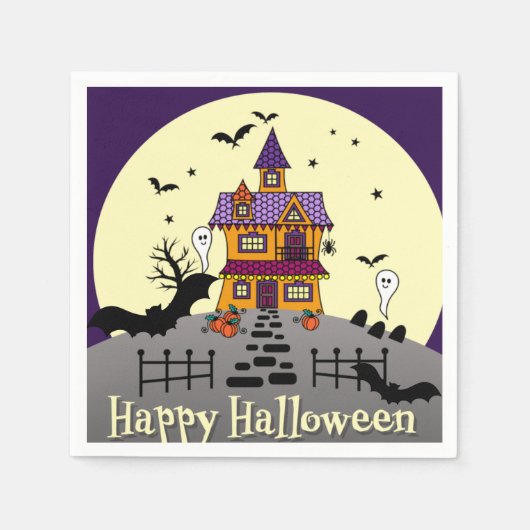 Halloween Spuk House Black Bat Full Moon Ghost Serviette (Vorderseite)