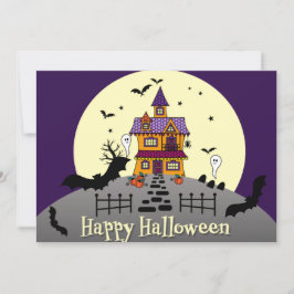 Halloween Spuk House Black Bat Full Moon Lila Einladung