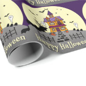 Halloween Spuk House Black Bat Full Moon Lila Geschenkpapier (Rolleneckpunkt)
