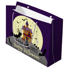 Halloween Spuk House Black Bat Full Moon Lila Große Geschenktüte