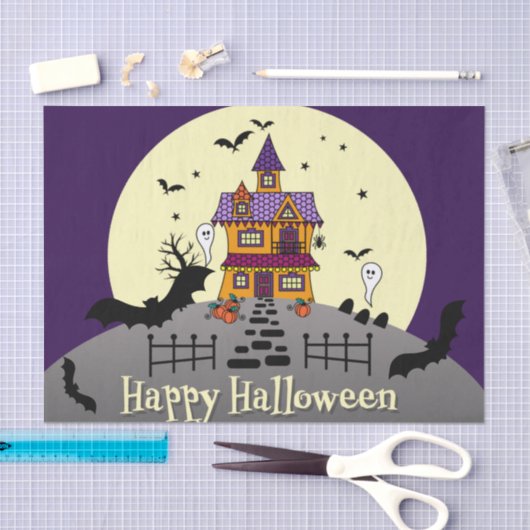 Halloween Spuk House Black Bat Full Moon Lila Seidenpapier (Handwerk)