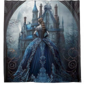 Halloween Spuk House Blue Night Beängstigend Duschvorhang (Vorderseite)