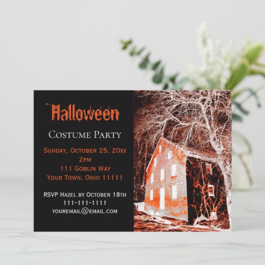 Halloween Spuk House Costume Party Einladung (Stehend Vorderseite)