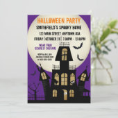 Halloween Spuk House Full Moon Cartoon Einladung (Stehend Vorderseite)