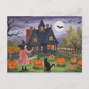 Halloween Spuk House Hexe Postkarte