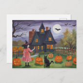 Halloween Spuk House Hexe Postkarte (Vorne/Hinten)