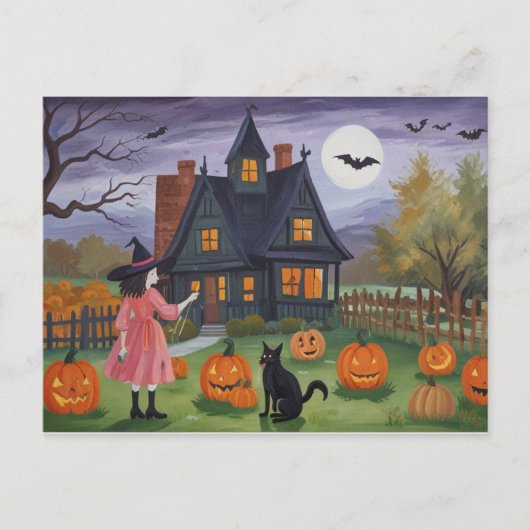 Halloween Spuk House Hexe Postkarte (Vorderseite)